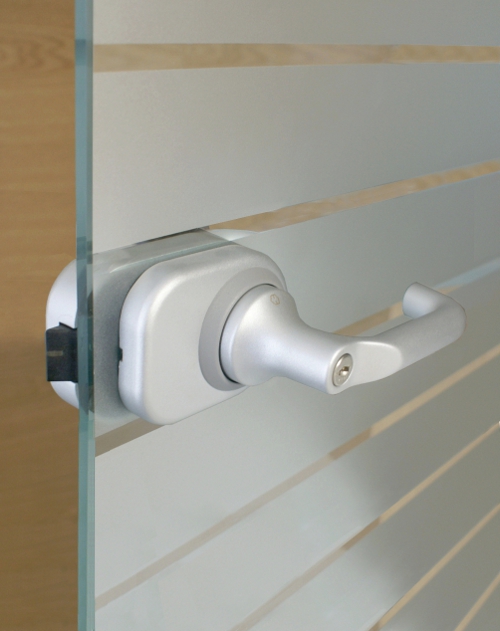 Sistema Compacto de Fechadura e Puxador para porta de vidro